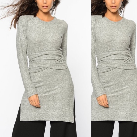 Tops - Gray Marled Twist-Front Split-Hem Tunic